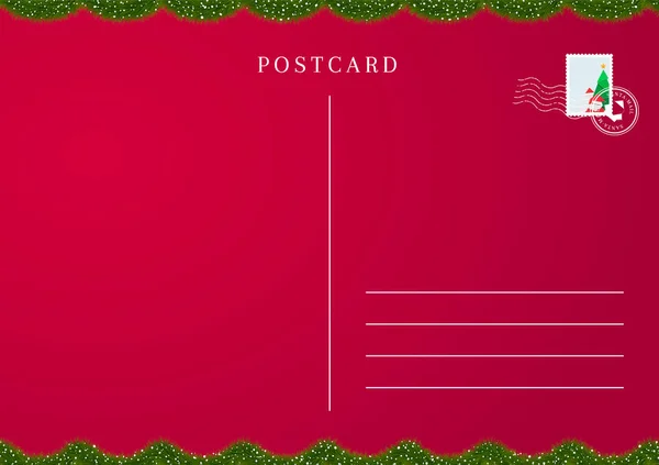 La parte trasera de la postal roja de Navidad. Plantilla en blanco de la tarjeta postal de felicitación de Año Nuevo . — Vector de stock