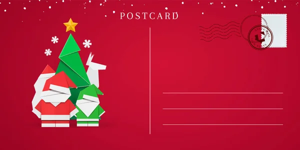 Detrás de la postal de Navidad con decoraciones de origami de Año Nuevo . — Vector de stock