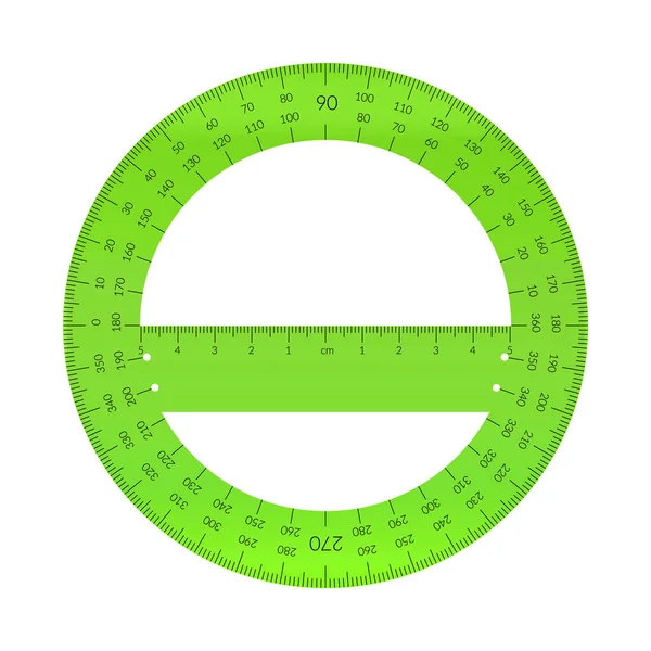 Plastic circular protractor with a ruler in metric units — Stock Vector