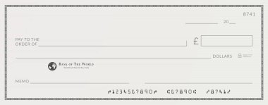 Blank bank cheque template. Check from checkbook clipart