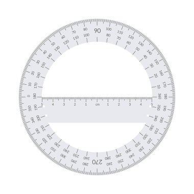 Paper circular protractor with a ruler in metric units clipart