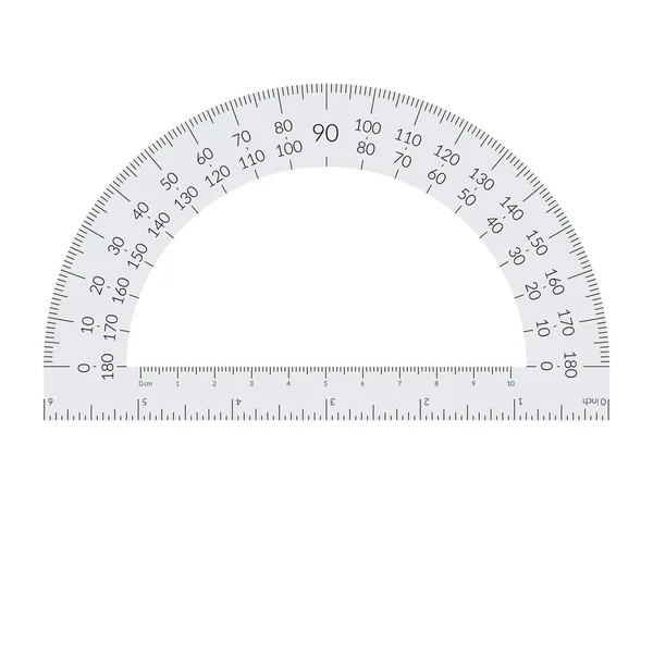 Psper circular protractor with a ruler in metric and imperial units — Stock Vector