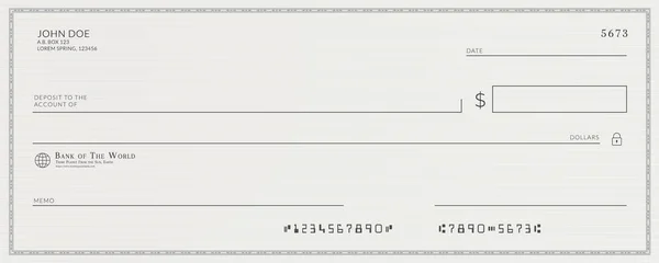 Plantilla en blanco del cheque bancario falso — Vector de stock