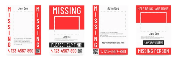 Kayıp kişi posteri Pankart şablonu bulma nız için yardım — Stok Vektör