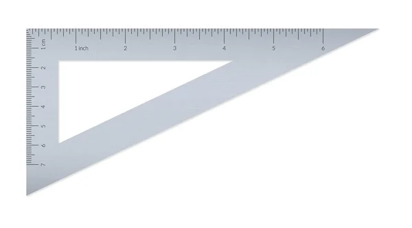 Aluminium-gleichschenkliges Dreieck mit metrischen und imperialen Maßstäben. — Stockvektor