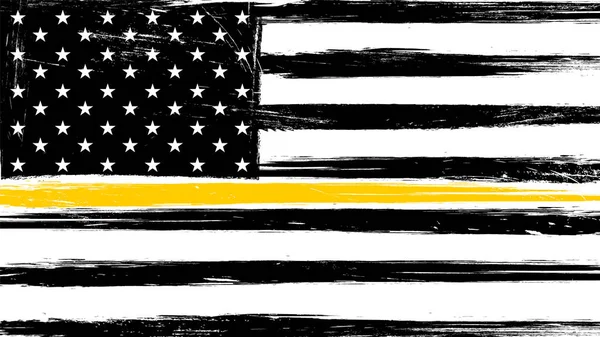 Grunge Bendera Amerika Serikat dengan garis kuning atau emas tipis tanda untuk menghormati dan menghormati Amerika Dispatchers, Pengawal Keamanan dan Pencegahan Kehilangan . - Stok Vektor