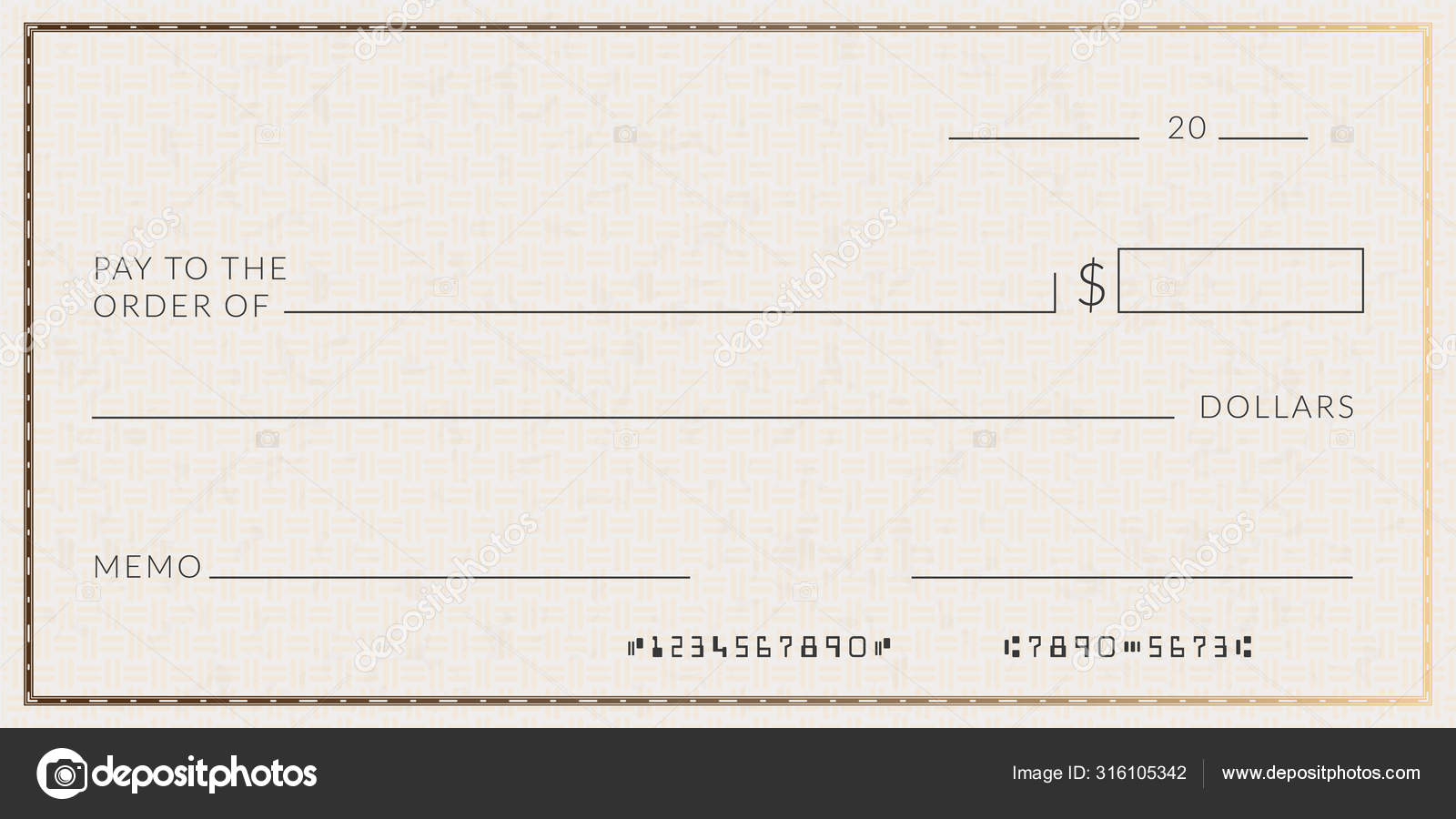 Blank bank check template. Fake cheque page mockup. Stock Vector Inside Blank Money Order Template