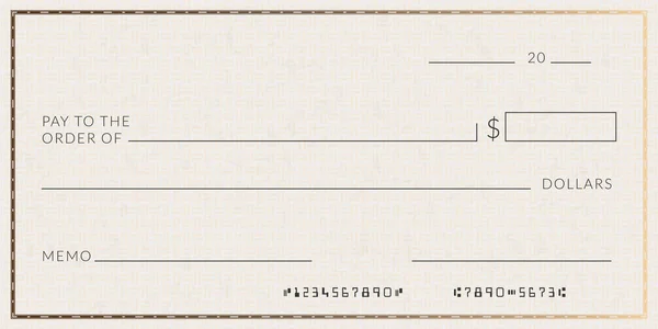 Modelo de verificação bancária em branco. Mockup de página de cheque falso . — Vetor de Stock