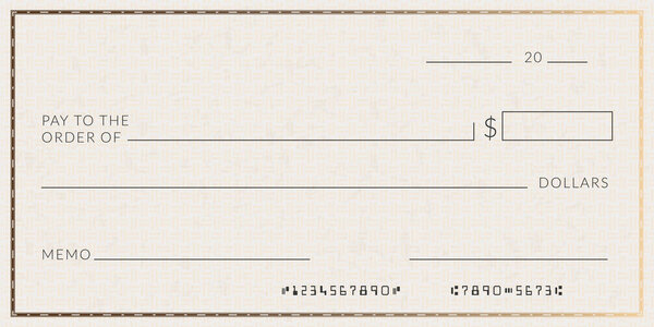 Blank bank check template. Fake cheque page mockup.