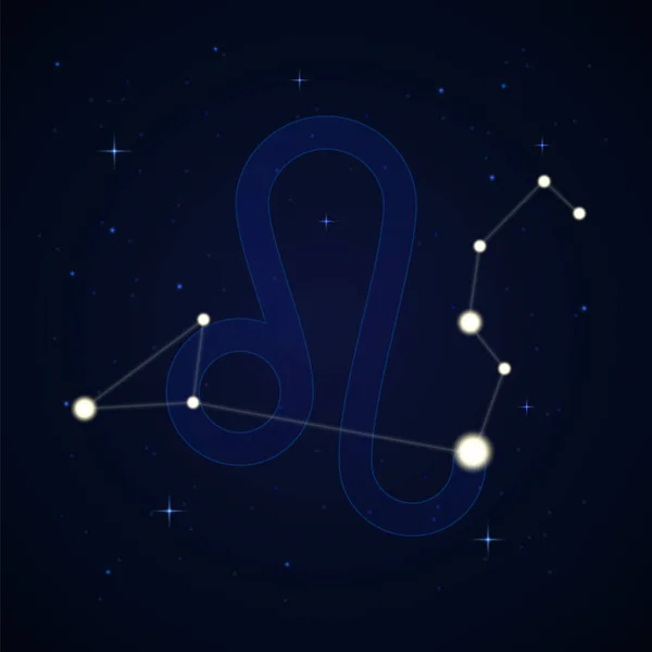 Leo Lion Constellation Zodiac Sign Starry Night Sky — Stock Vector
