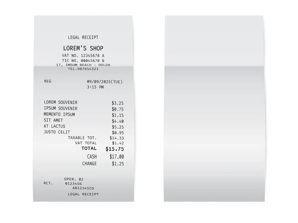 从商店 超级市场或餐馆开出的支票模板 收银员白色收据 — 图库矢量图片