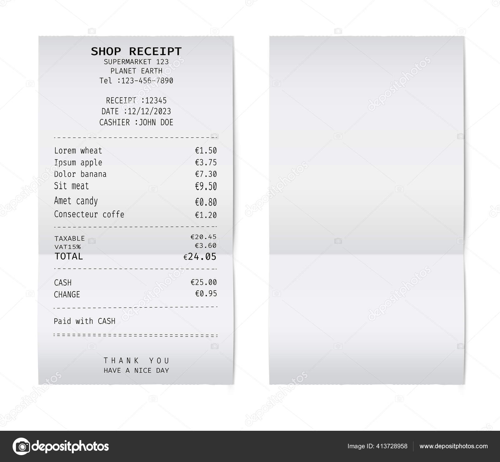 Template Check Shop Supermarket Restaurant White Cashier Receipt Stock ...