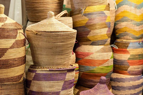 Large Hand Made Colored Baskets African Market Horizontal Image — Stock Photo, Image