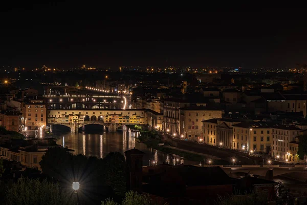 Vue Nuit Ponte Vecchio Sur Rivière Arno Florence Image Horizontale — Photo