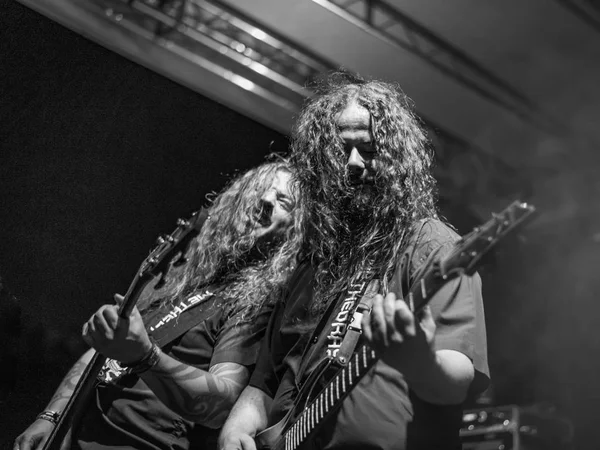 Bergamo, İtalya - 26 Ağustos 2018: İtalyan Thrash-Death Metal grubu Pollo Metal festivalinde SPAZIO Polaresco (Bg), Methedras gerçekleştirir. Brambilla Simone canlı haber fotoğrafçı