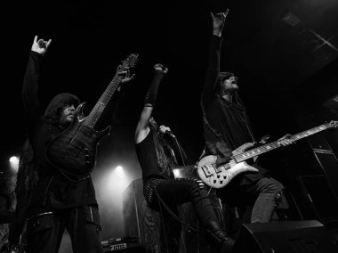 Pavia, İtalya - 20 Eylül 2018: İtalyan senfonik siyah metal Darkend Dagda Live Club adlı gerçekleştirir. Brambilla Simone canlı haber fotoğrafçı