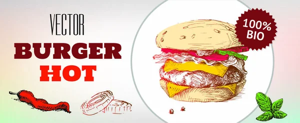 Oferta Hambúrguer Banner Elementos Desenho Publicidade Para Caffe Fast Food — Vetor de Stock