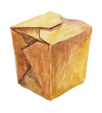 Sulu boya resimde makarna kutusu. Çin yemeği, Wok pirinç