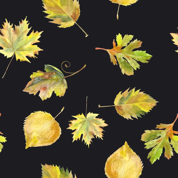Акварель бесшовные фоновые листья. Желтый и черный — стоковое фото