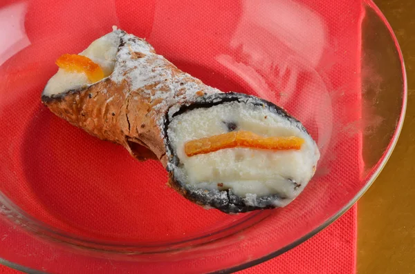 Dessert Cannolo Siciliano Italiensk Restaurang — Stockfoto