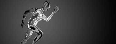 Çalışan bir atlet heykeli. 3D render.