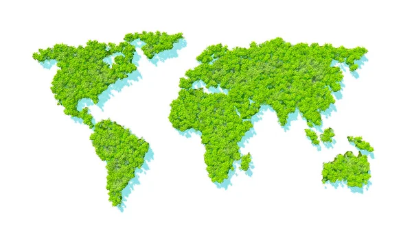 Map World Dense Rainforest Trees Green Vegetation White Background Rendering — Stock Photo, Image