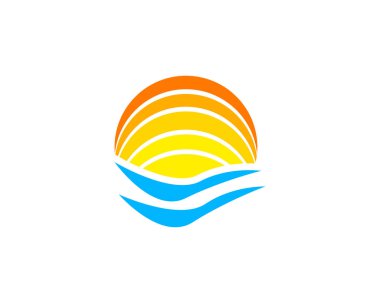 Sarı güneş ve mavi deniz dalgaları, vektör logo vektör Logo