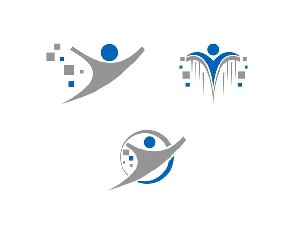 Zestaw Ludzkiego Pikseli Cyfrowych Technologii Logo Szablon — Wektor stockowy