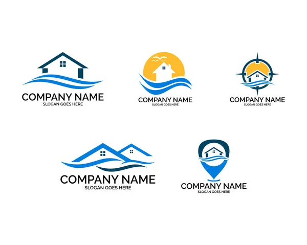 Ensemble de modèle de logo de maison de plage — Image vectorielle