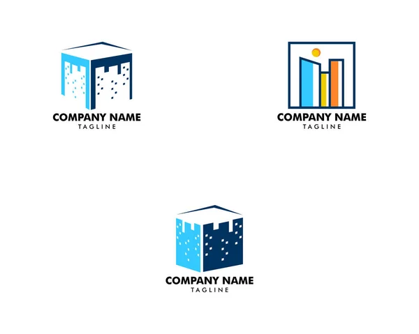 Conjunto de ícone vetor logotipo da cidade quadrada — Vetor de Stock