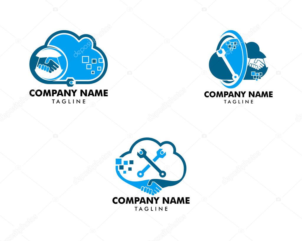 Set of Cloud Deal and Repair Logo Design Element