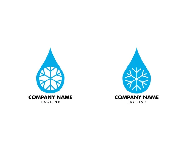 Conjunto de Una gota de agua con el icono del copo de nieve, señal de gota de agua, gota de agua con el logotipo del copo de nieve — Archivo Imágenes Vectoriales