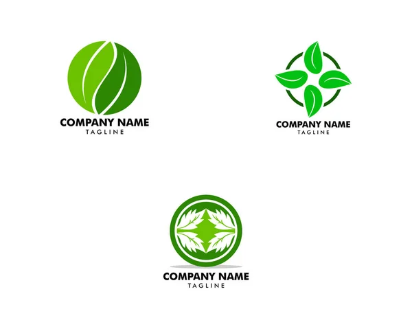 Conjunto de folha verde natureza círculo vetor logotipo modelo design — Vetor de Stock