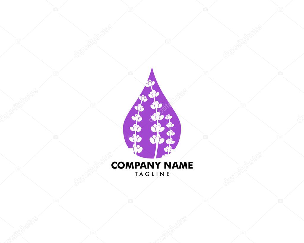 Lavender essential oil logo, Aromatherapy logo, Icon with a drop of lavender essential oil, Aromatherapy, perfumery, cosmetics, spa logo