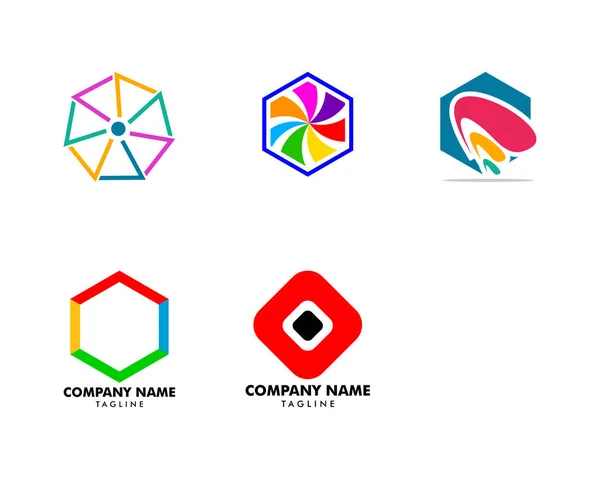 Conjunto de design de logotipo hexágono abstrato — Vetor de Stock