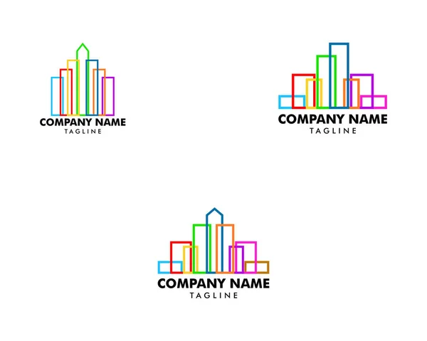 Set van kleurrijke abstracte lijn gebouw logo — Stockvector