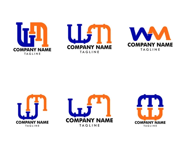 Ensemble de conception d'icône de logo de lettre de tuyau de WM — Image vectorielle