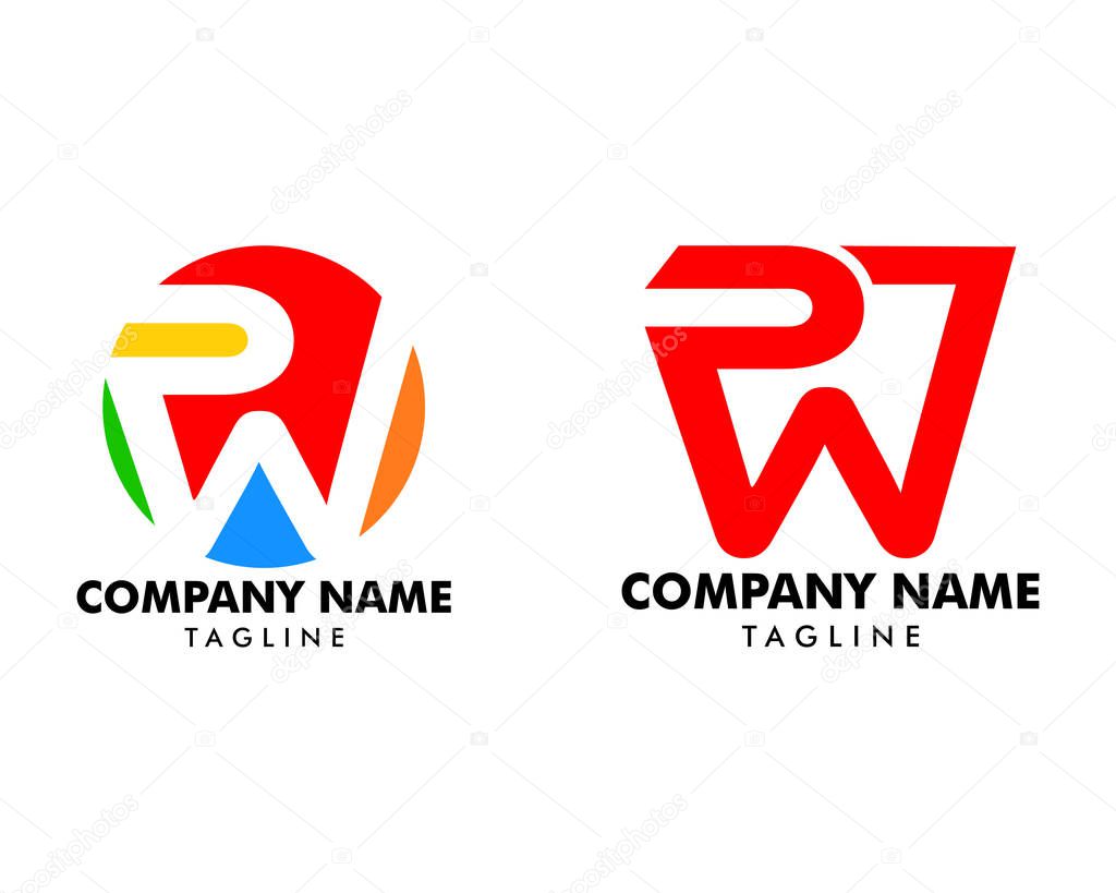 Set of Initial Letter PW Logo Template Design
