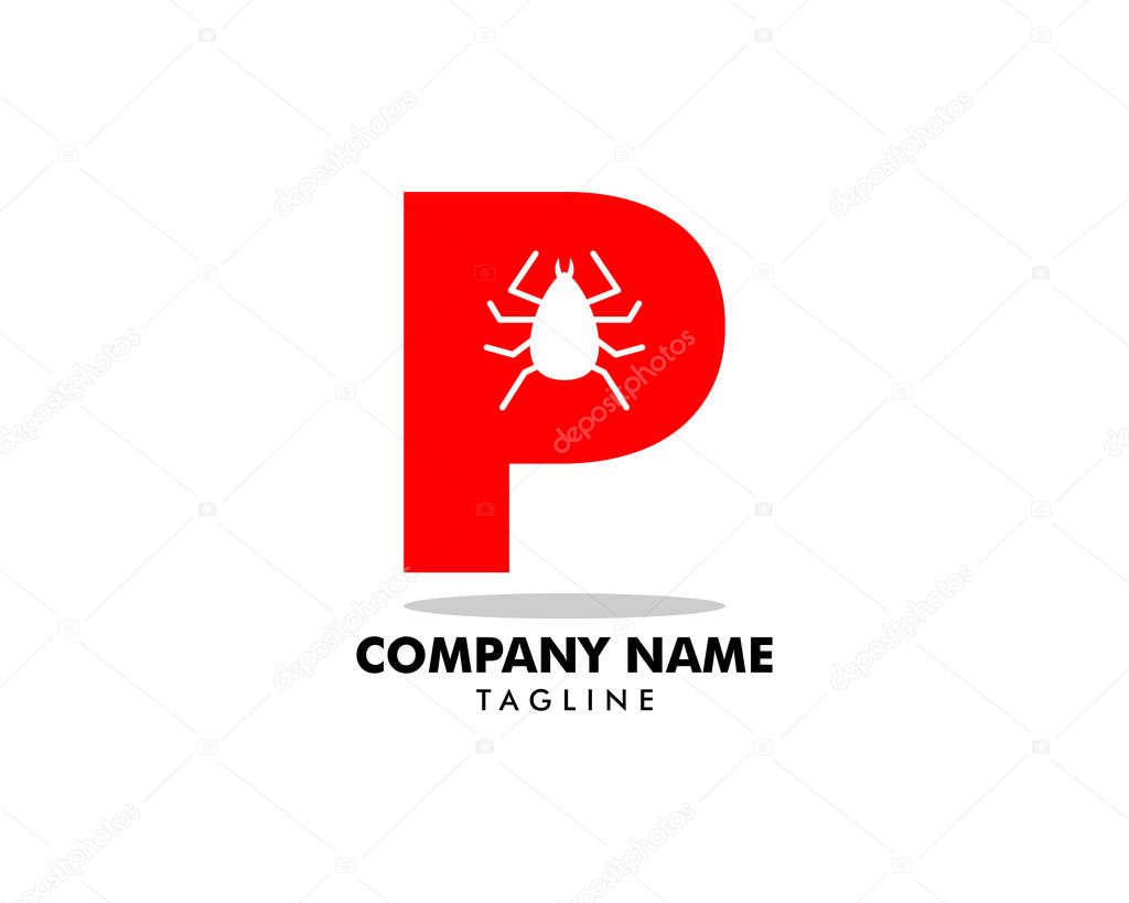 Initial Letter P with Flea Animals Design Logo Vector