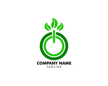 Güç Düğmesi ve Yaprakları Logo Şablon tasarım vektörü