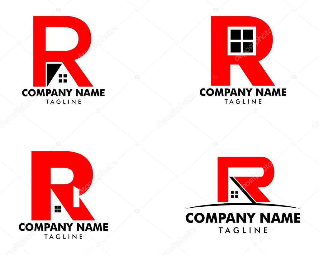 Set of Initial Letter R House Logo Template