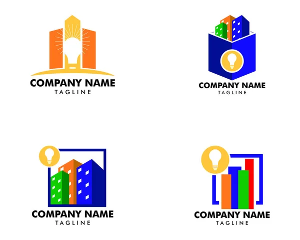 Set of Bulb city logo template, Building Idea logo template — Stock Vector