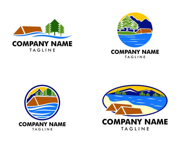 Conjunto de Summer Camp Logo Template Design Vector — Vetor de Stock