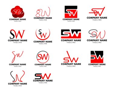 İlk Harf Sw Logo Şablon Tasarımı Seti