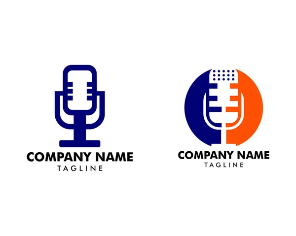 Mikrofon logo simgesi seti, podcast logo simgesi vektör dizayn etti — Stok Vektör