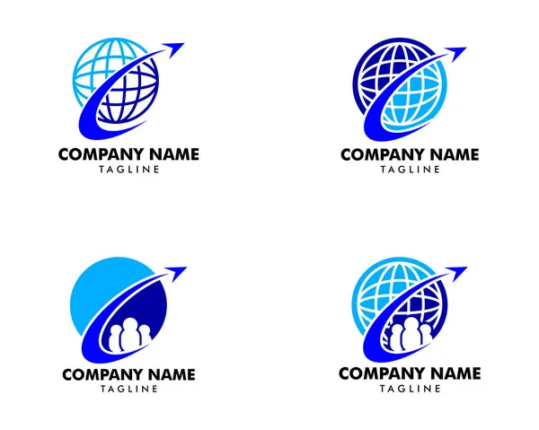Conjunto de Global Travel Agency Logo Design Element — Vetor de Stock