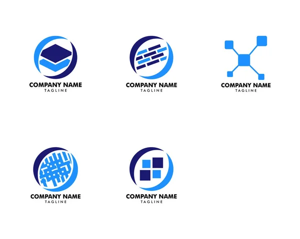 Conjunto Tecnologia Vector Logo Template Design — Vetor de Stock