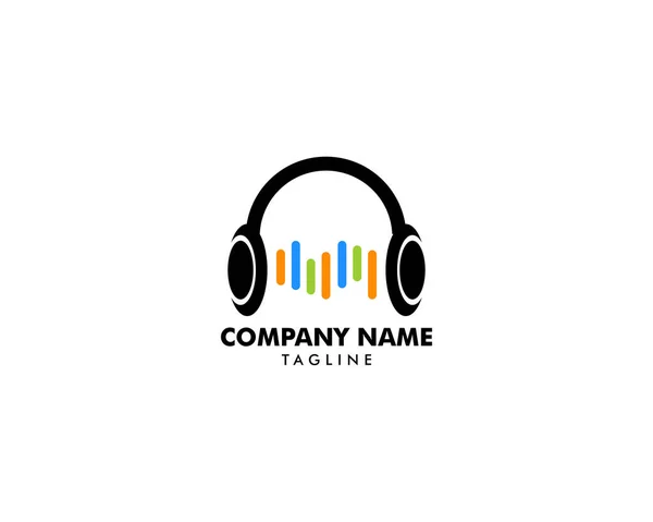 Ses Dalgası Logo Şablon Tasarımı Ile Kulaklık — Stok Vektör