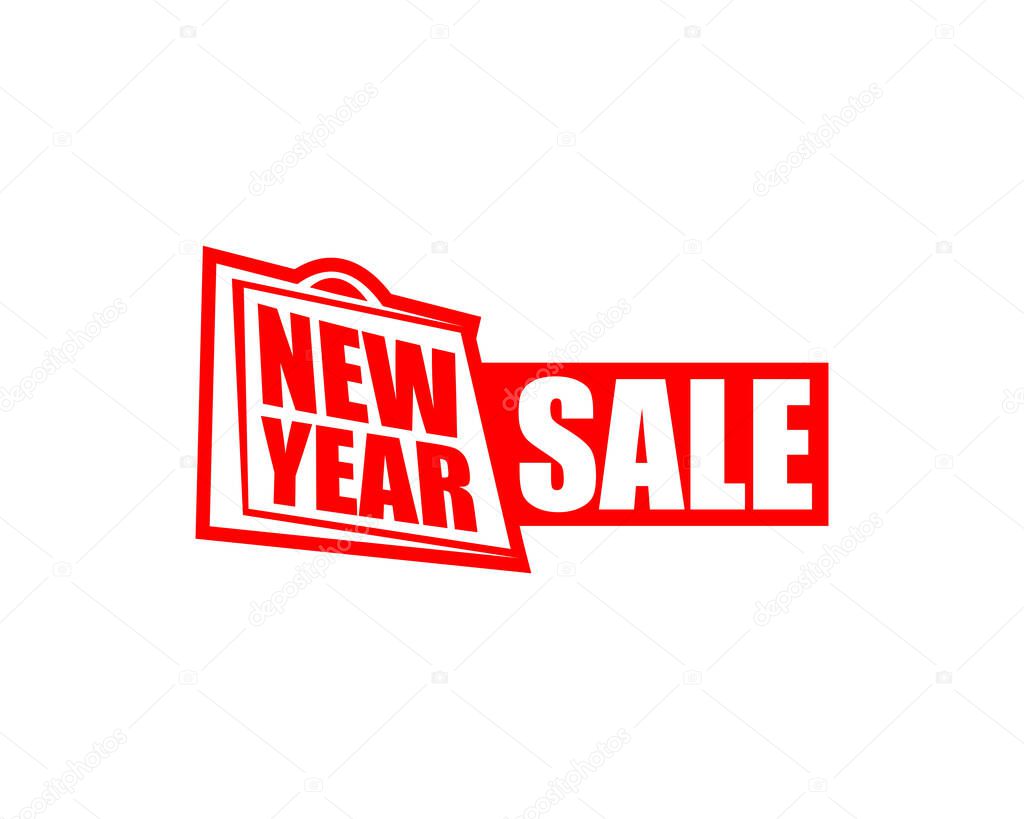 Paper bag with word new year sale icon or symbol vector illustration, on white background