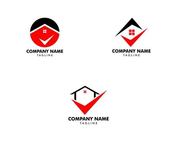 Conjunto Cheque Mark Real Estate Logo Template — Vetor de Stock